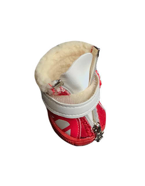 Red fur lined dog boots