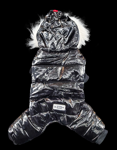 black dog snowsuit metallic